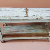Burmese teak bench with original blue patina