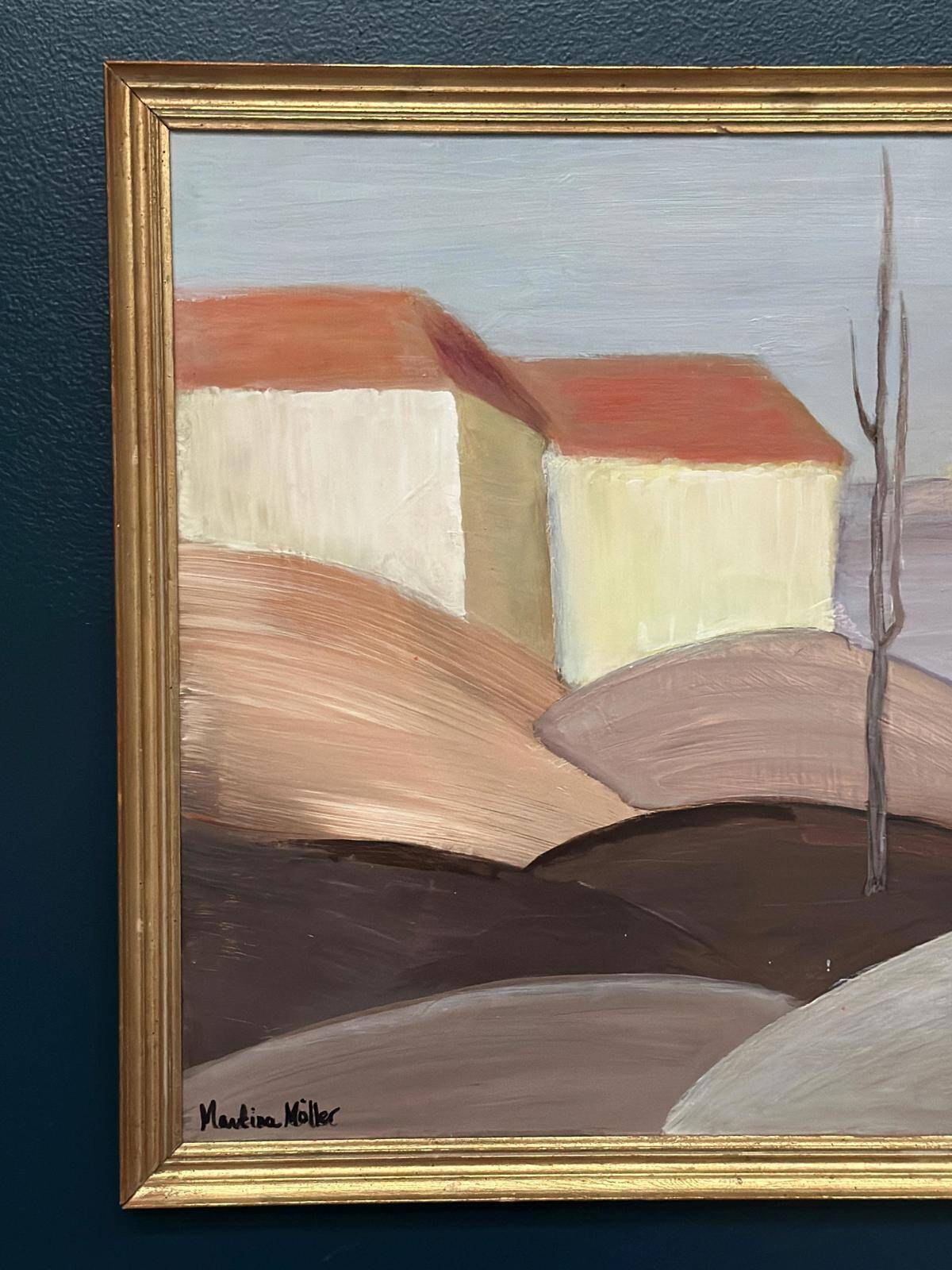 Huile su panneau suédois – « Maisons aux toits rouges » par Martina Möller