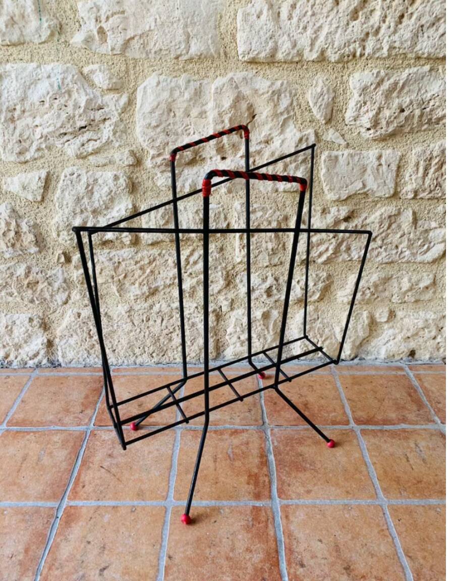 Vintage black metal magazine holder, circa 50's