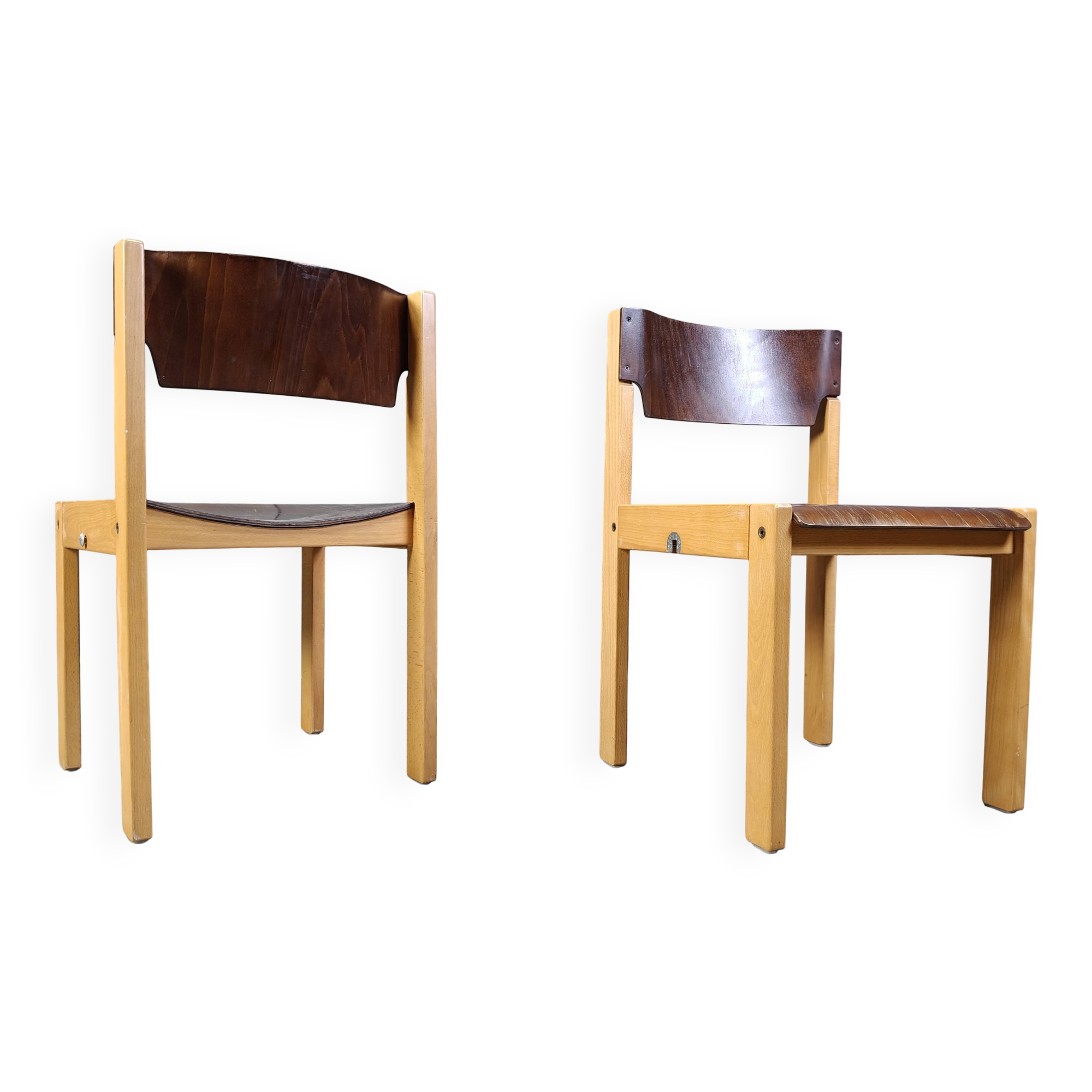 Mid-Century Brown and Birch Stacking Chairs set of 5