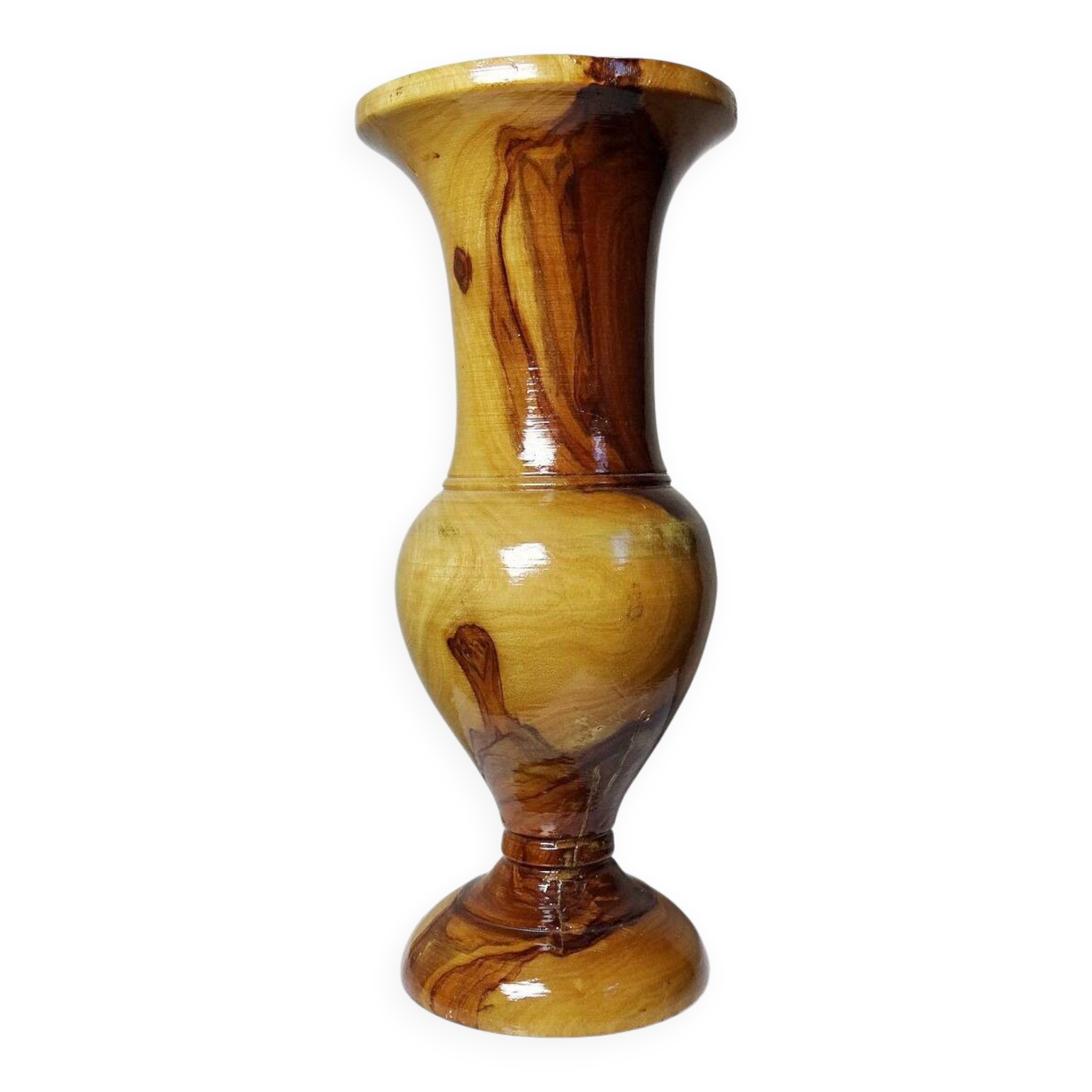 Small vintage hand-turned olive wood vase