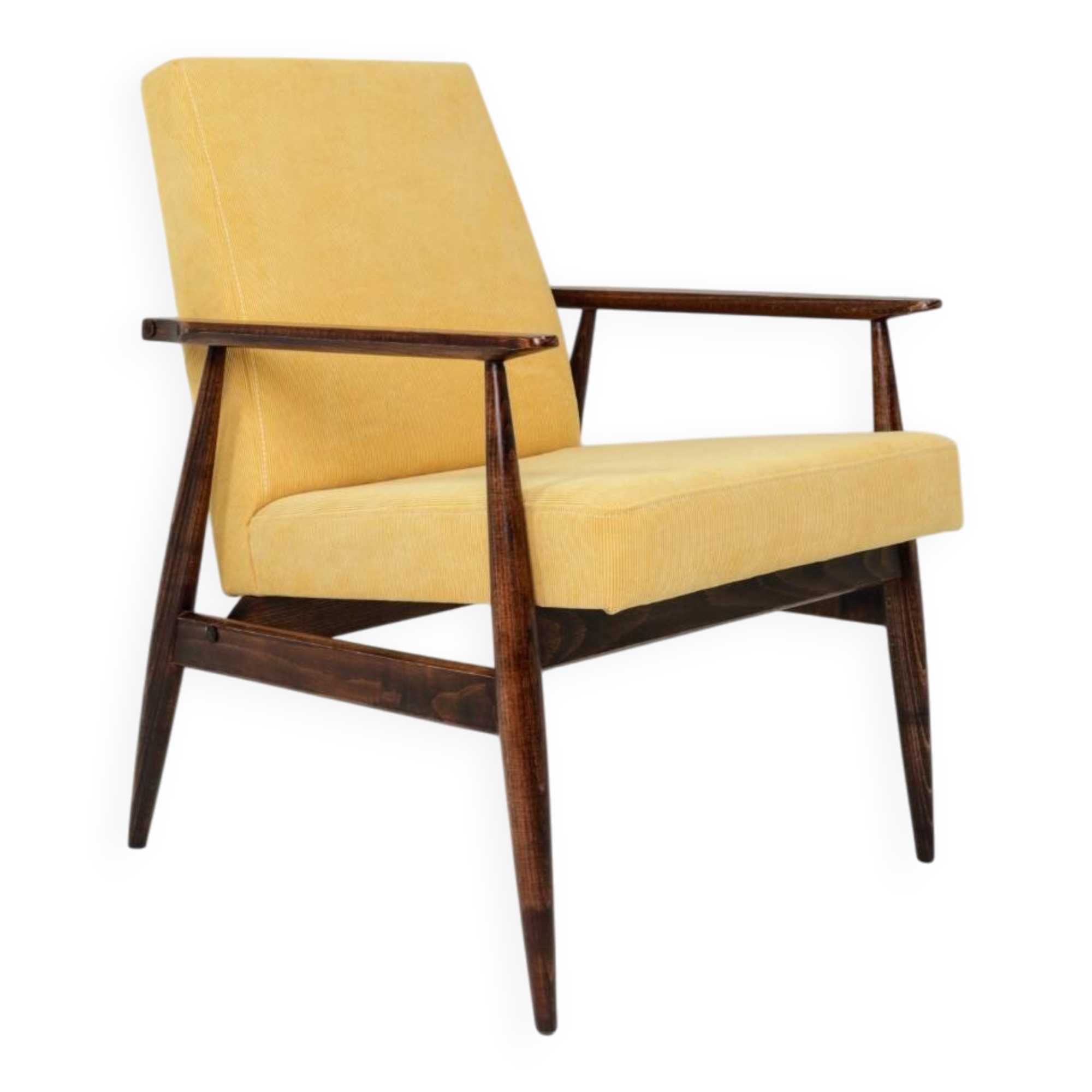 Scandinavian armchair retro yellow corduroy design by H.Lis