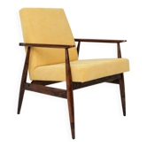 Fauteuil scandinave rétro en velours côtelé jaune, design H.Lis