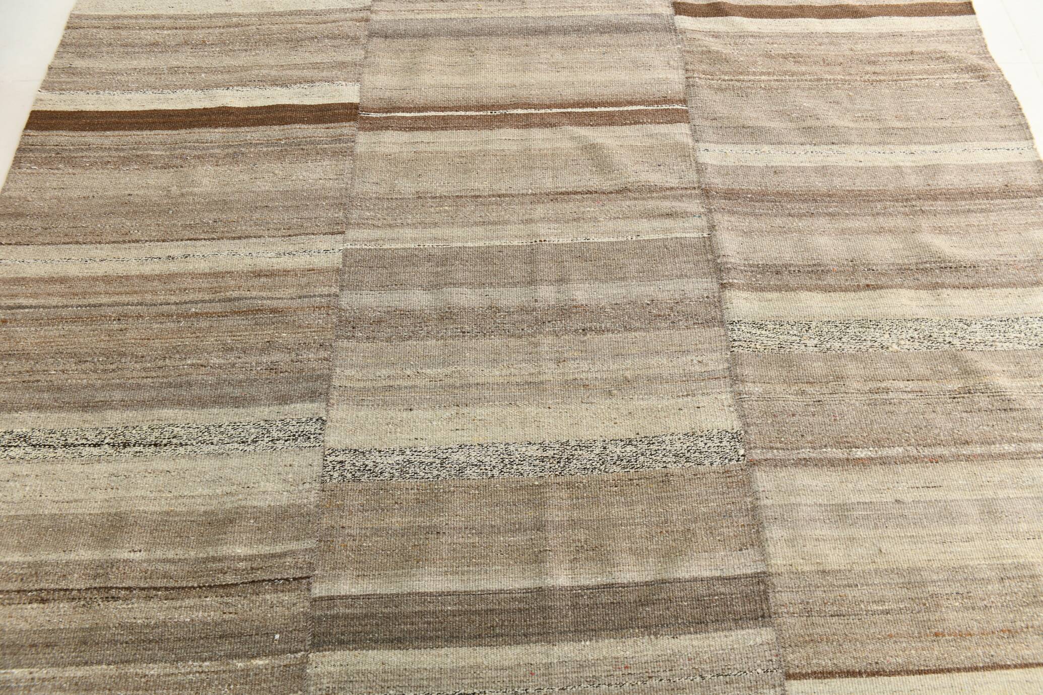 Naturel Wool Beige and Stone Grey Turkish Wool Kilim Rug, 233x293 Cm