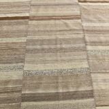 Naturel Wool Beige and Stone Grey Turkish Wool Kilim Rug, 233x293 Cm