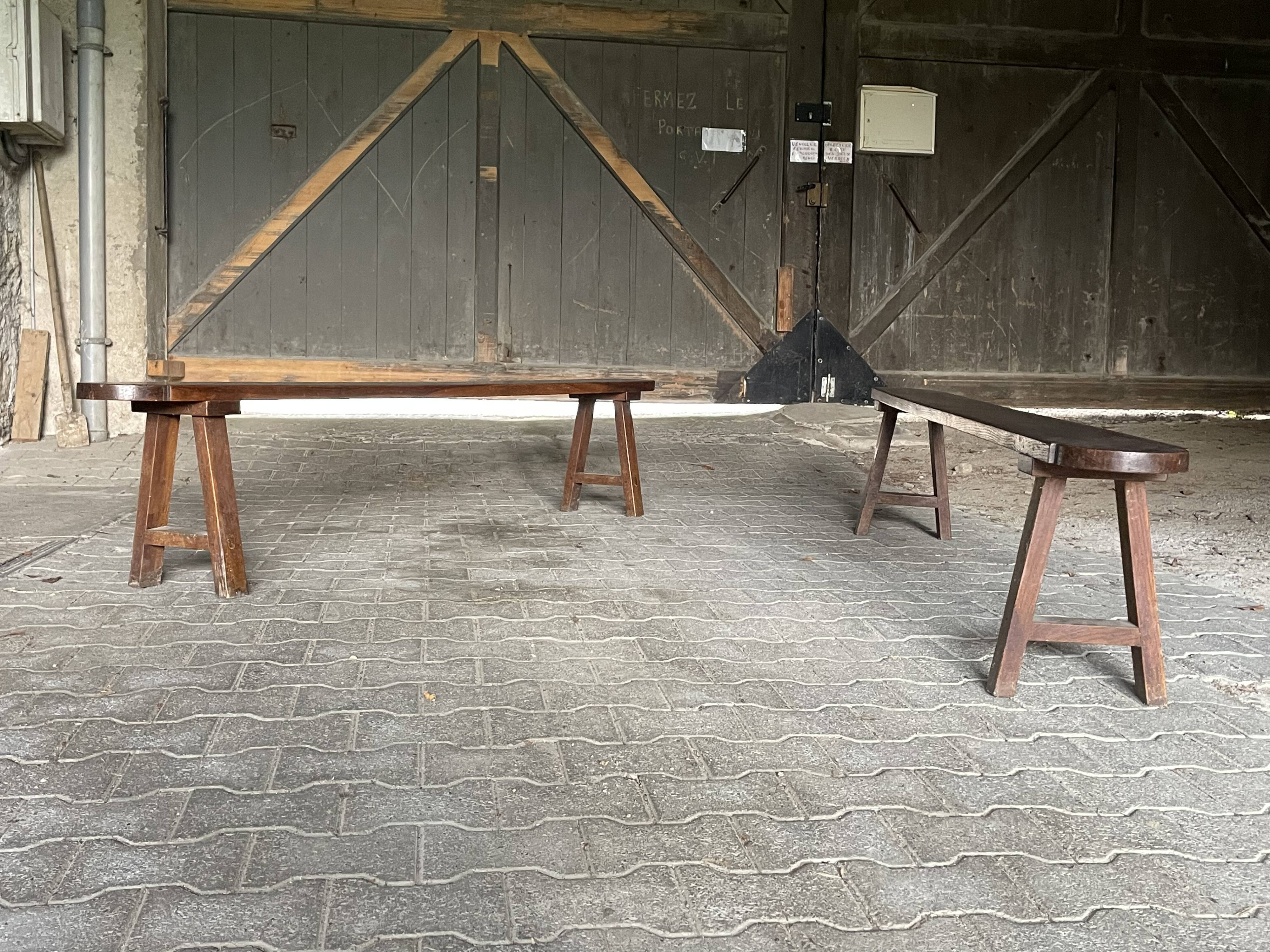 Pair of old benches in solid oak