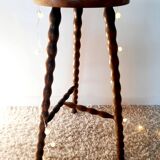 Tabouret haut tripode bois pieds tournés