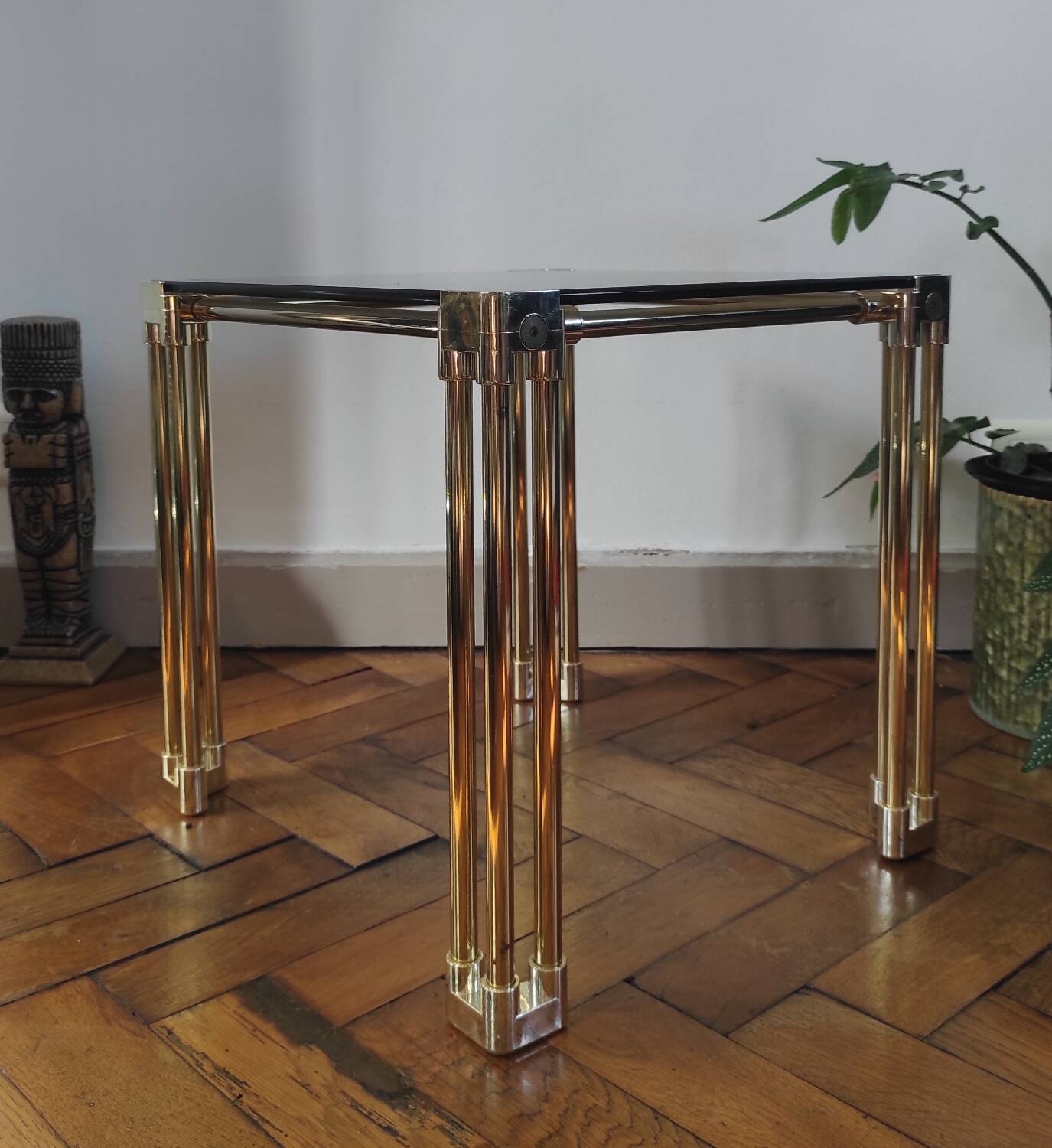 Vintage 1970s side table / Smoked glass accent table
