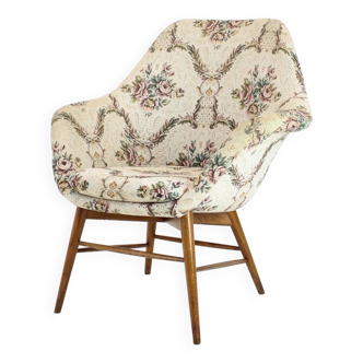 Fauteuil en bois et tissu, Tchécoslovaquie 1960