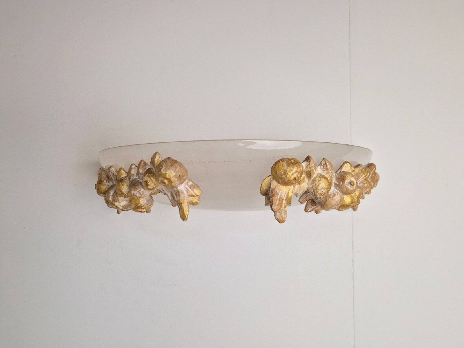 Vintage Bowl Wall Lamps in Goldleaf Murano Glass, Italy, 1970s, Set of 2