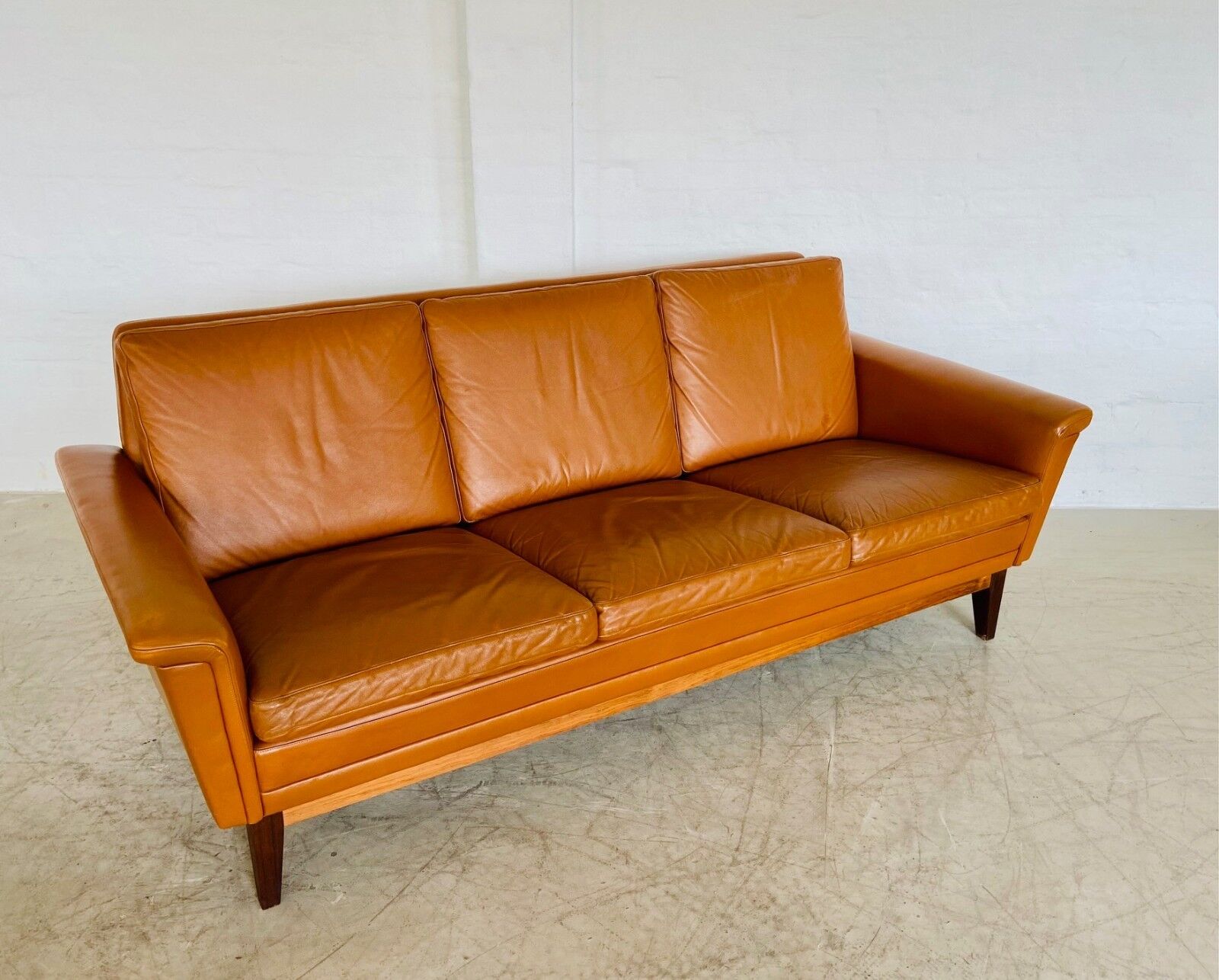 Mid-century vintage Danish 3-person sofa in cognac leather by Nili Stoppmøbler