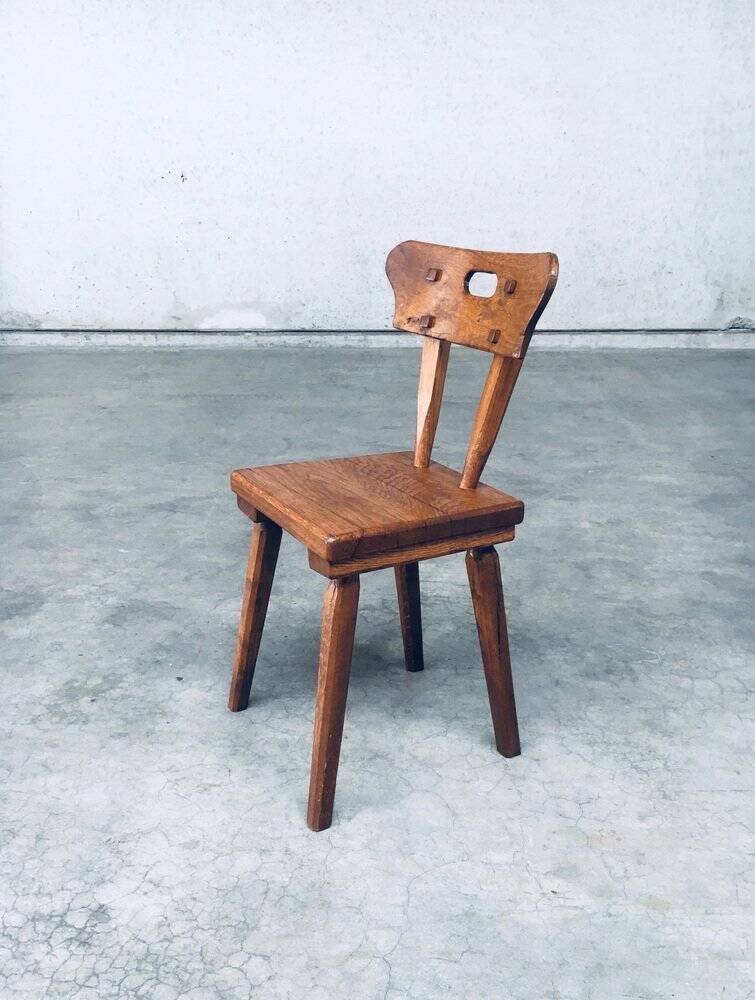 French Folk Art Rustic Dining Chair Set in Oak, 1940s, Set of 6