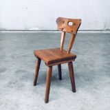 French Folk Art Rustic Dining Chair Set in Oak, 1940s, Set of 6