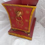 Red metal planter with pedestal 80s