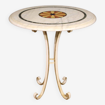 Italian iron side table with inlaid marble top