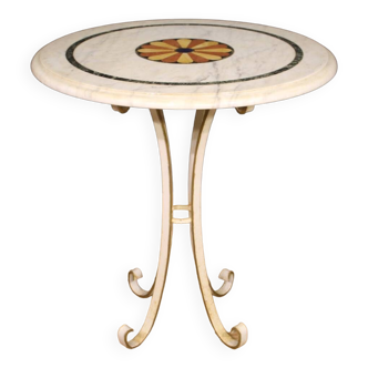 Table d'appoint italienne en fer avec plateau en marbre marqueté