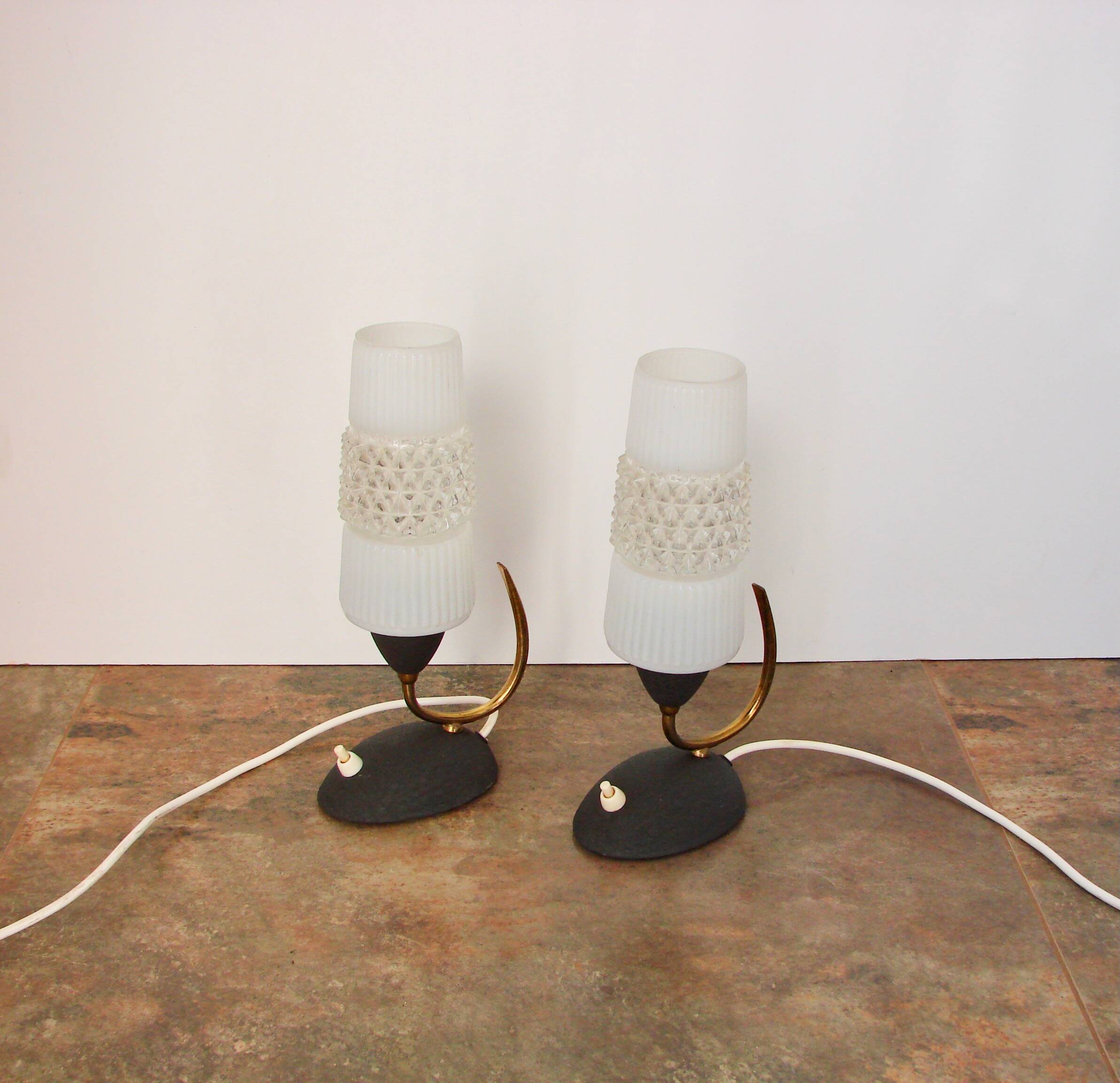 Mid-Century 60s lamp set – brass, glass, vintage design