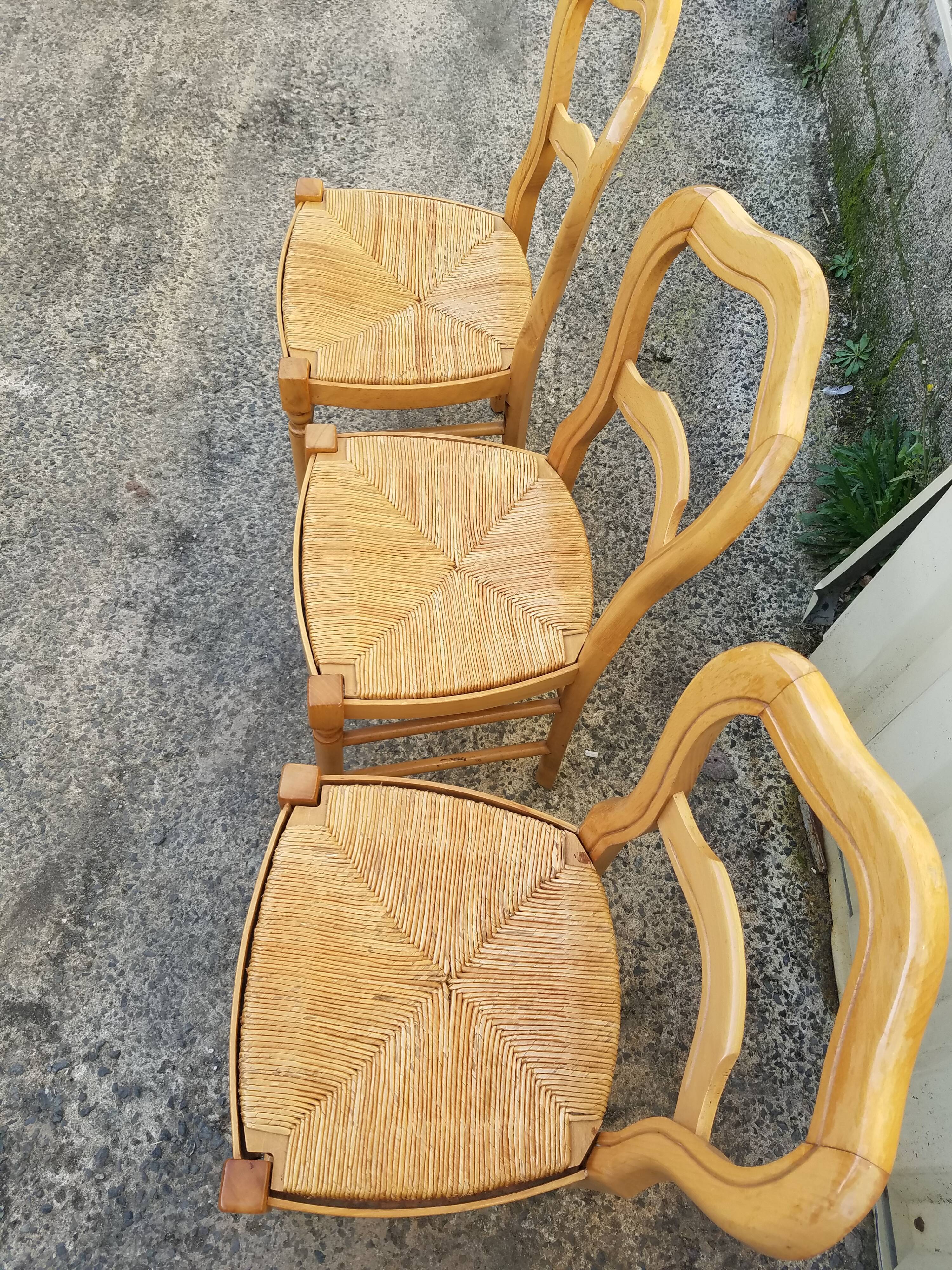 Lot de 3 chaises en paille Baumann