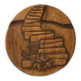 Plaque murale en bois sculpté vintage, relief sculptural, Tchécoslovaquie, milieu du 20e siècle, 47 cm