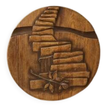 Plaque murale en bois sculpté vintage, relief sculptural, Tchécoslovaquie, milieu du 20e siècle, 47 cm
