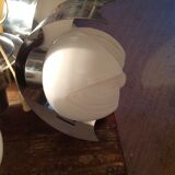 Vintage chandelier in opaline and stainless steel, 70s.