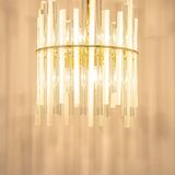 Lustre en laiton doré et baguettes en verre cristallin par C.Palme, Allemagne, années 1970