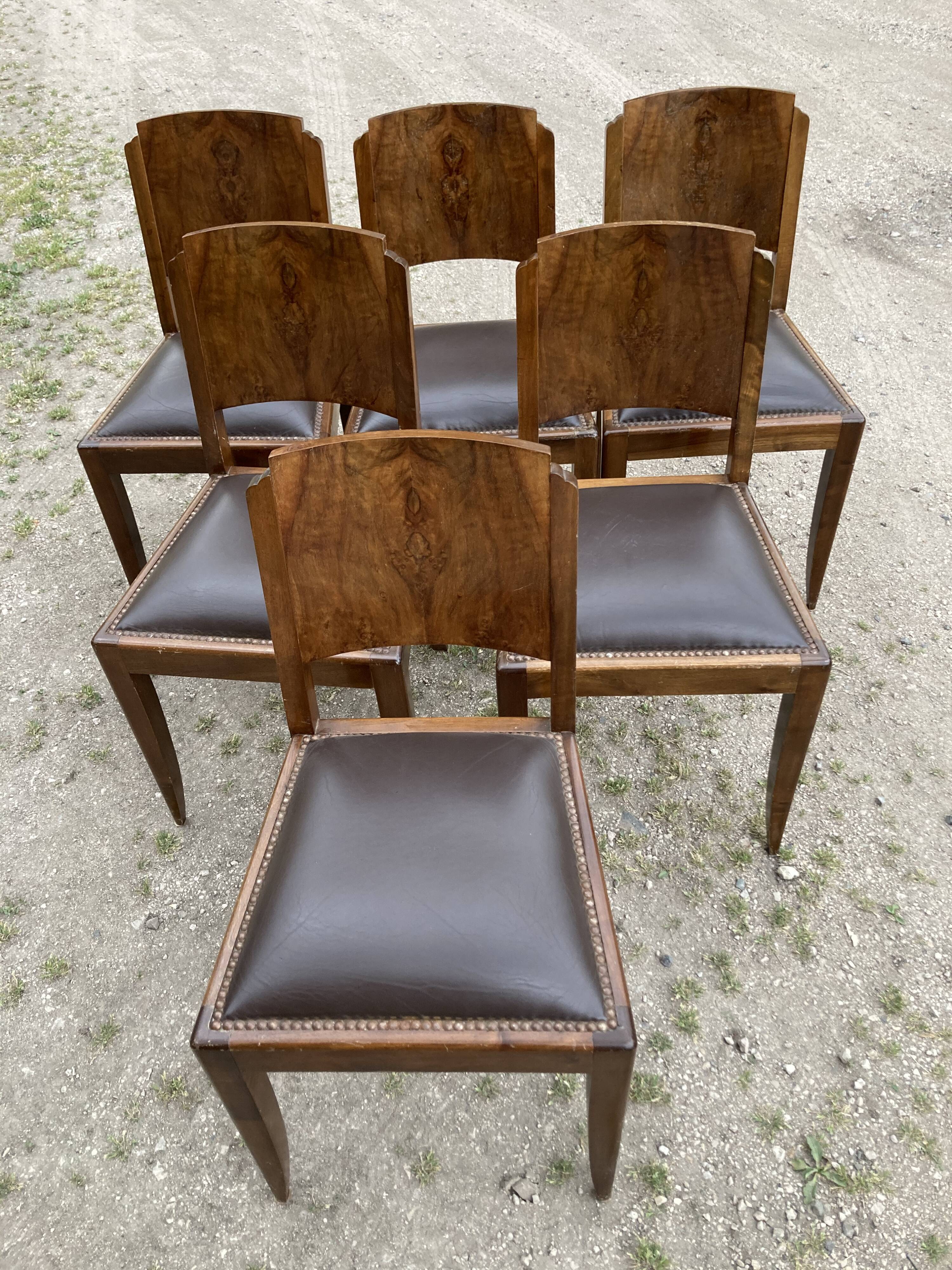 Set de 6 chaises art déco assise cuir