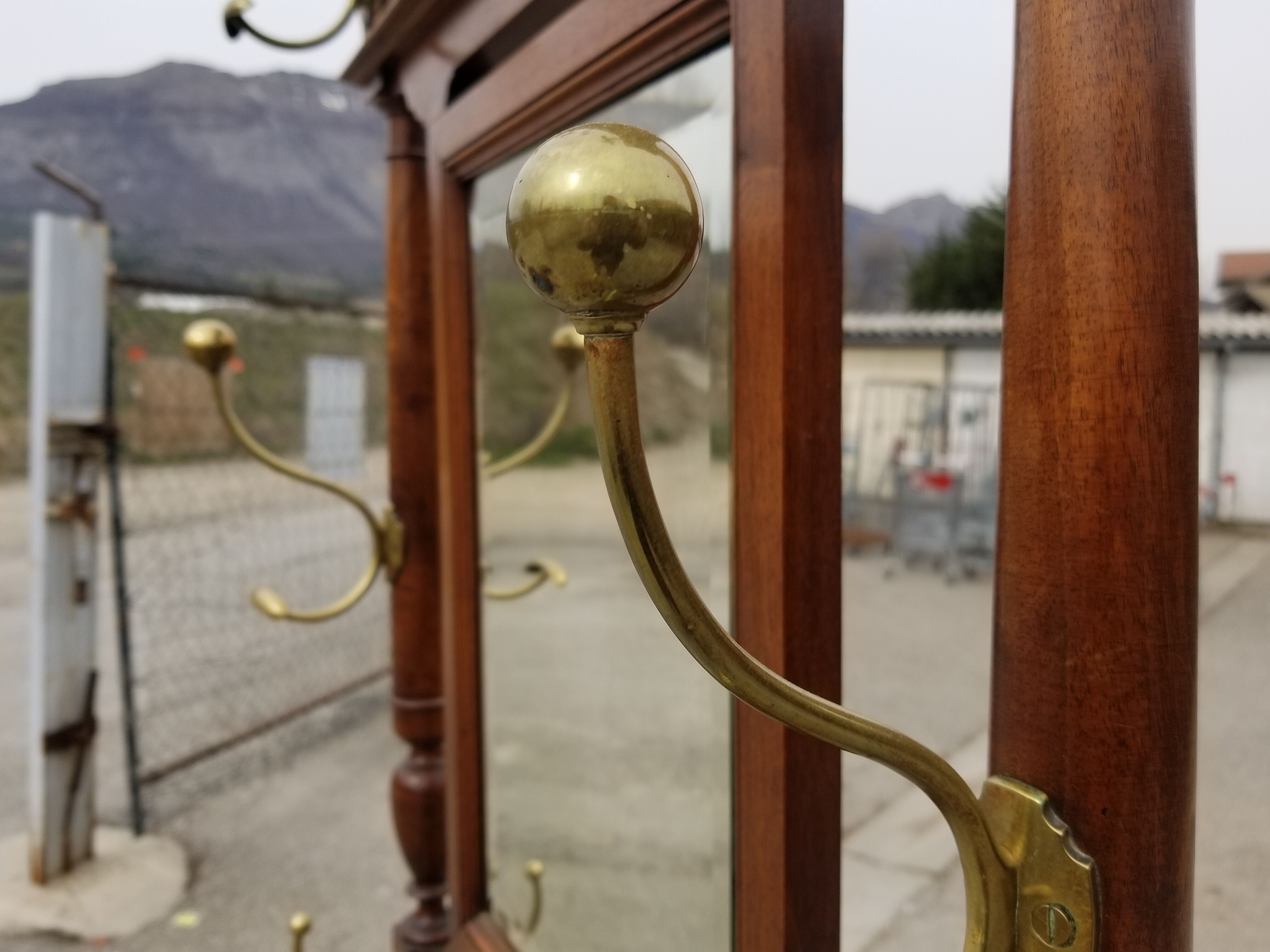 Wooden and brass wall coat rack 1940s