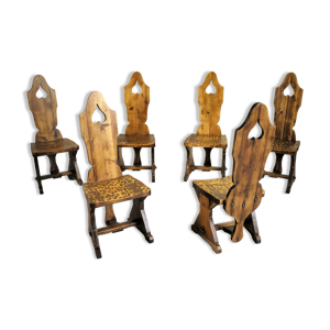 Série de 6 chaises savoyardes, - 1950