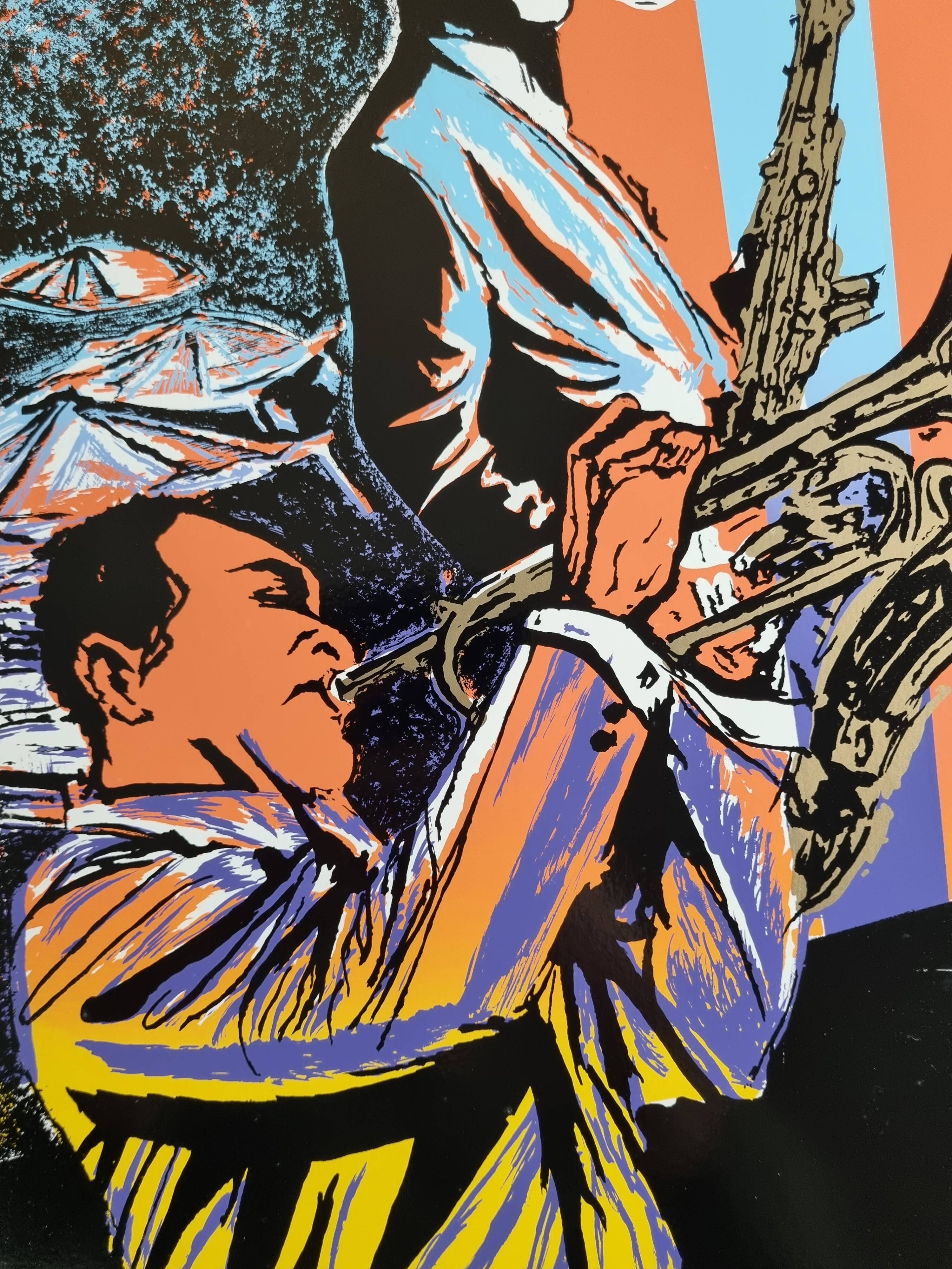 Jazz Screenprint - Musicians on Saxophone and Trumpet, Atelier Images, Paris (32 x 45 cm)