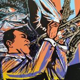 Jazz Screenprint - Musicians on Saxophone and Trumpet, Atelier Images, Paris (32 x 45 cm)