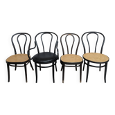 Set of 4 Mix&Match Thonet Style Dining Chairs / Black Bentwood Cane Chairs