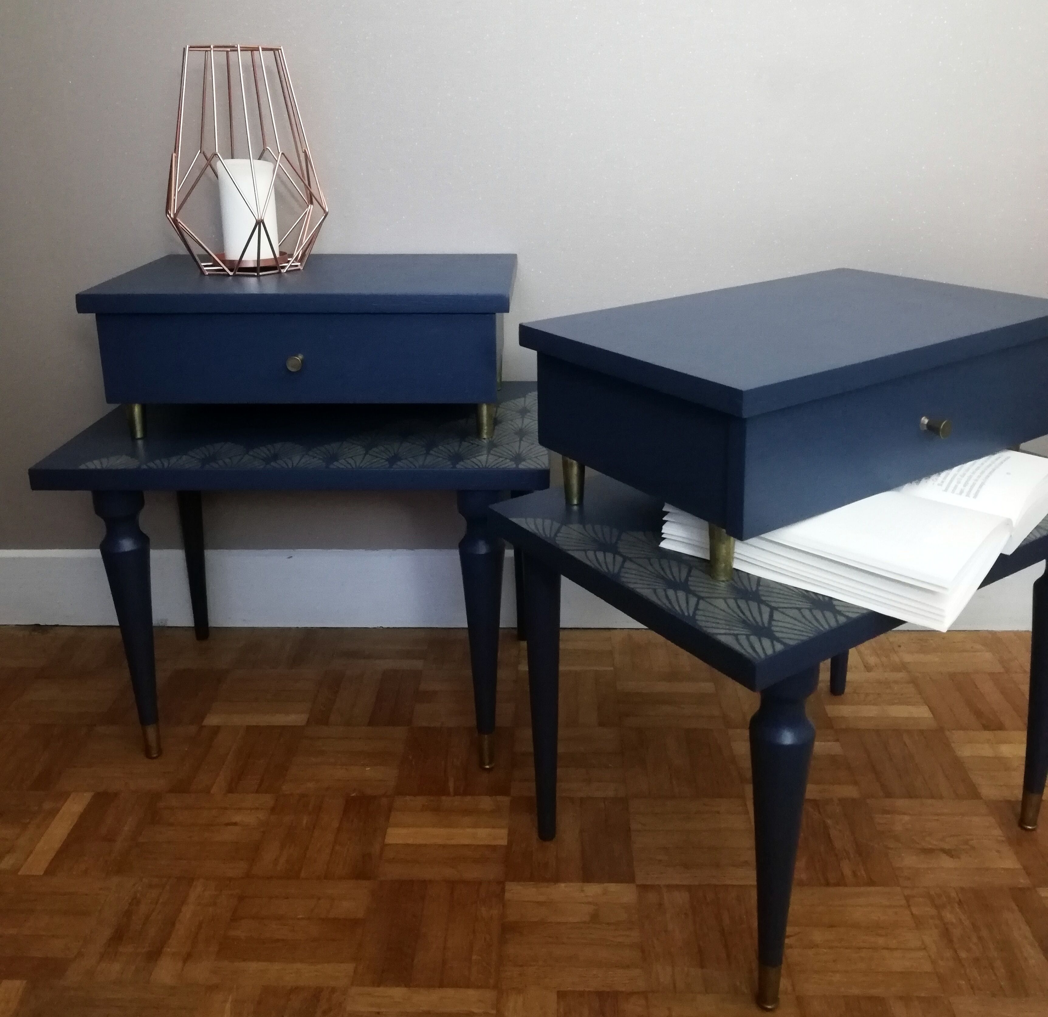 Pair of 60s night blue bedside