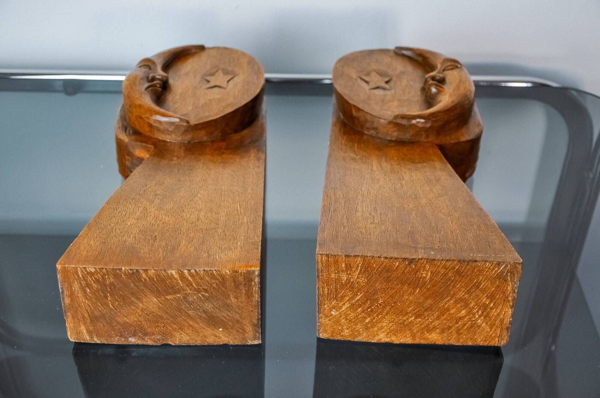 Art Deco bookends, carved wood, France, 1960