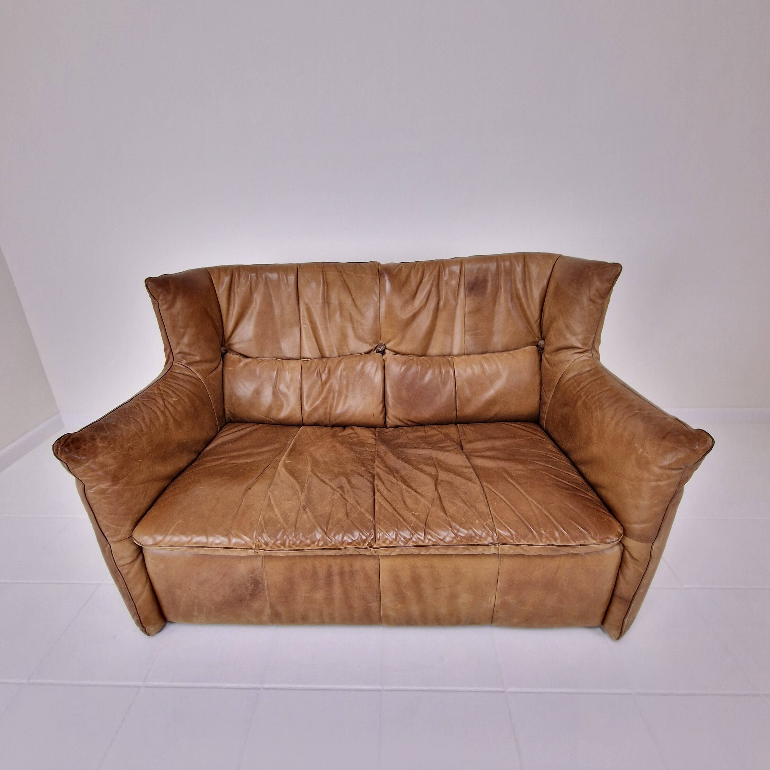 High Back Sofa in Cognac Leather by Gerard Van Den Berg for Montis, 1980s