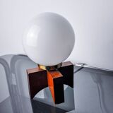 Pine table lamp and opaline globe, popular art, Spain, 1970