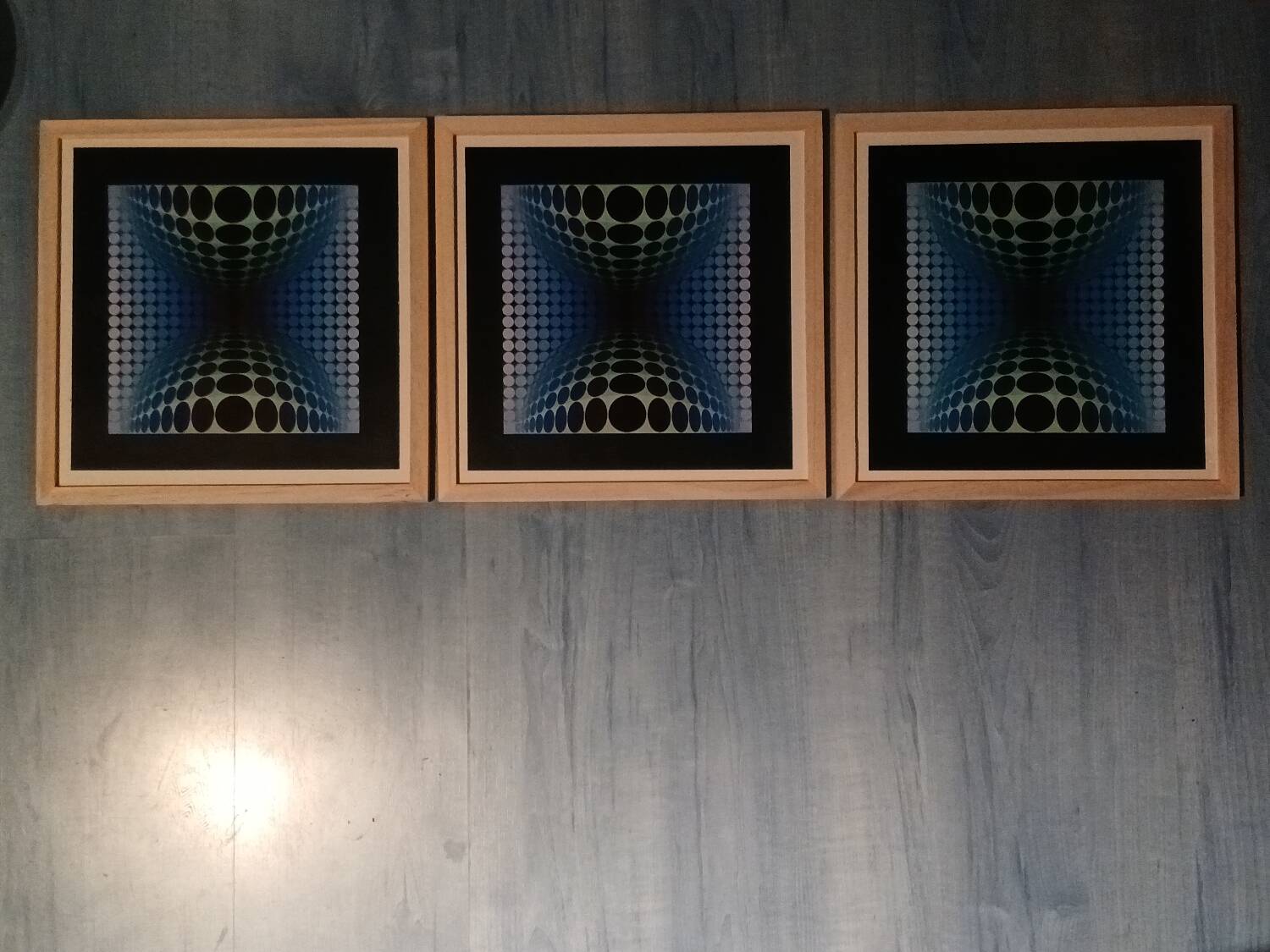 Vintage Optical Art Triptych - Vasarely Style - Frame 30x30cm