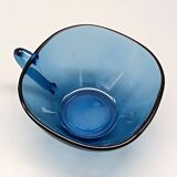 5 tasses et soucoupes Vereco vintage en verre bleu France