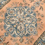 Vintage Peach Oriental Rug, Faded Petrol Blue Border, Soft Handmade Carpet