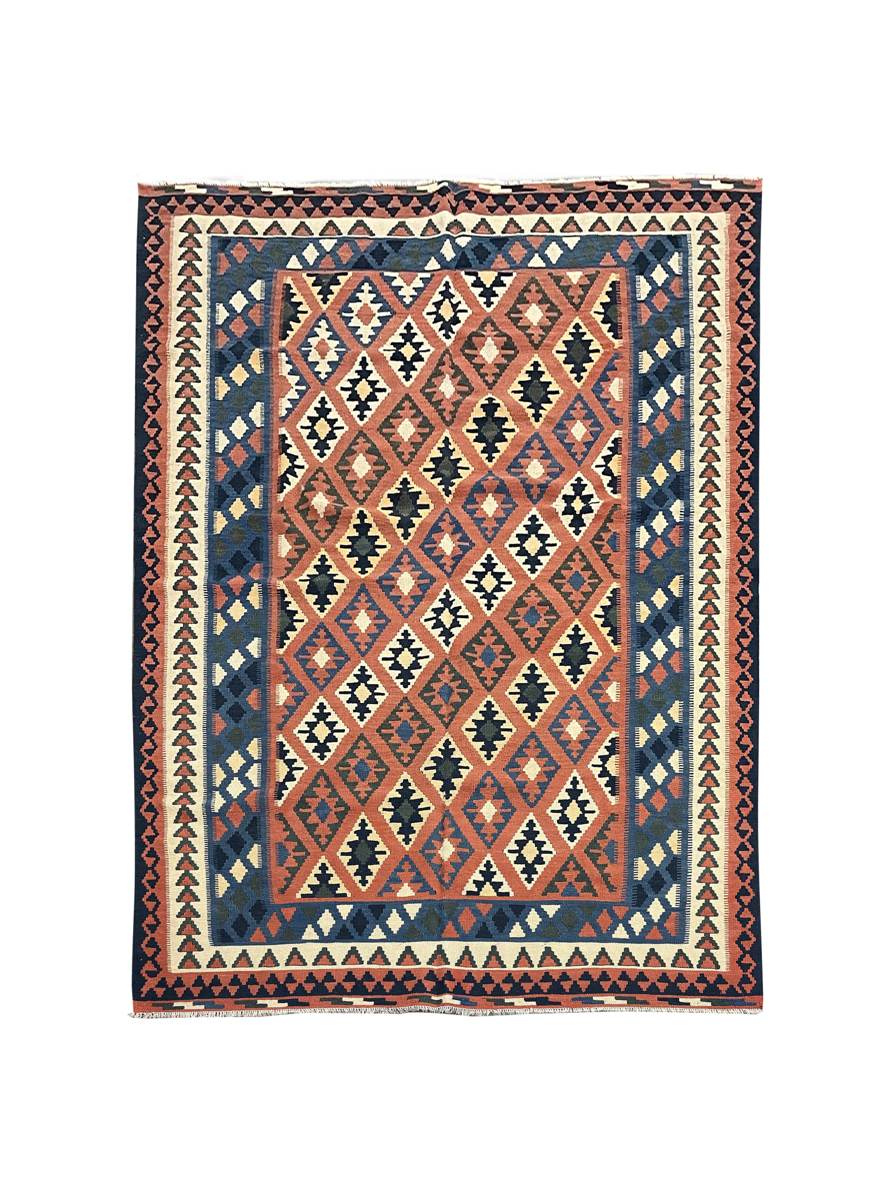 Tapis Kilim fait main pour chambre à coucher, en laine tissée à plat, motif géométrique rouille, 293 × 210 cm