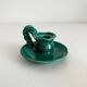 Vintage green ceramic candle holder with twisted handle