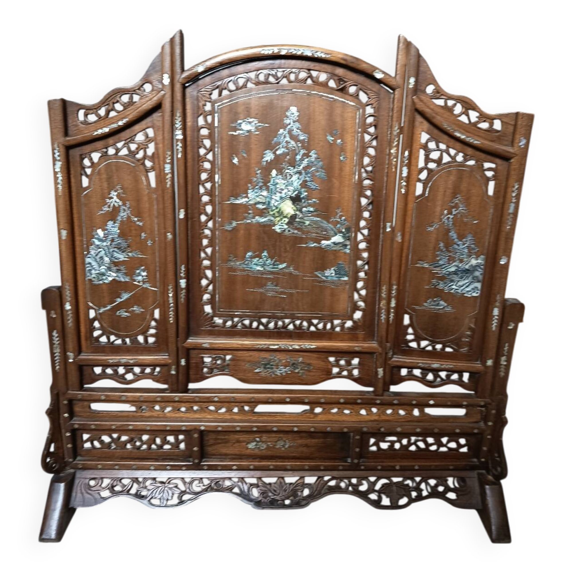 Wood and mother-of-pearl fireplace screen Indochina