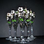 Perrier Jouet set of 6 Anemone Cuvée Belle Epoque champagne flutes in Gallé enamelled crystal