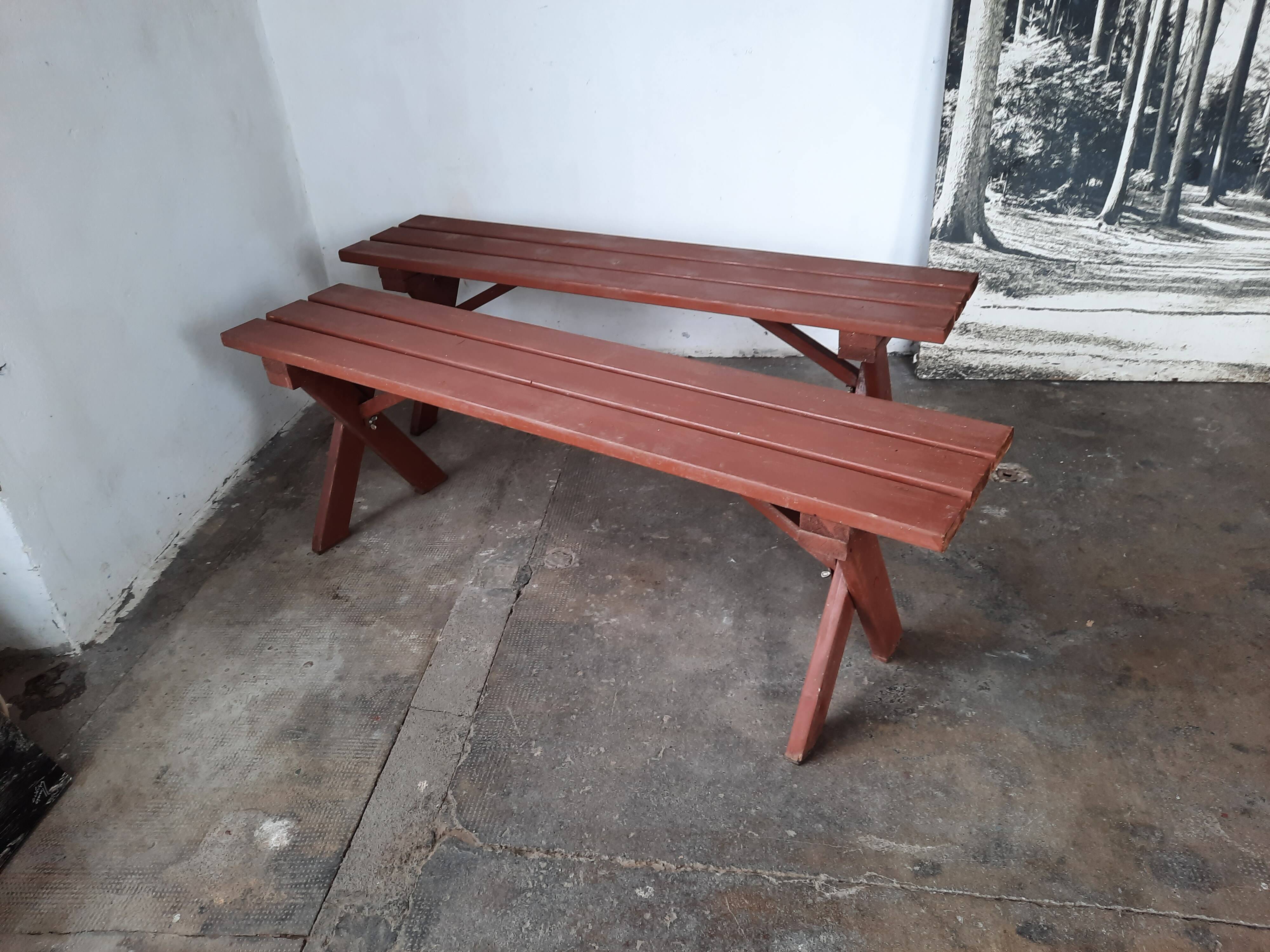 Paire de bancs pliant de  jardin  en bois