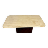 Travertine coffee table with wooden legs, Italian design from the 1970s, vintage.