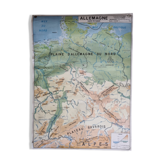 Pedagogical map MDI, 1968, reversible, physical map of Germany and economic map of Italy