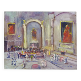 Oil on wood by Riccardo Capone Interior Church 50s 60s