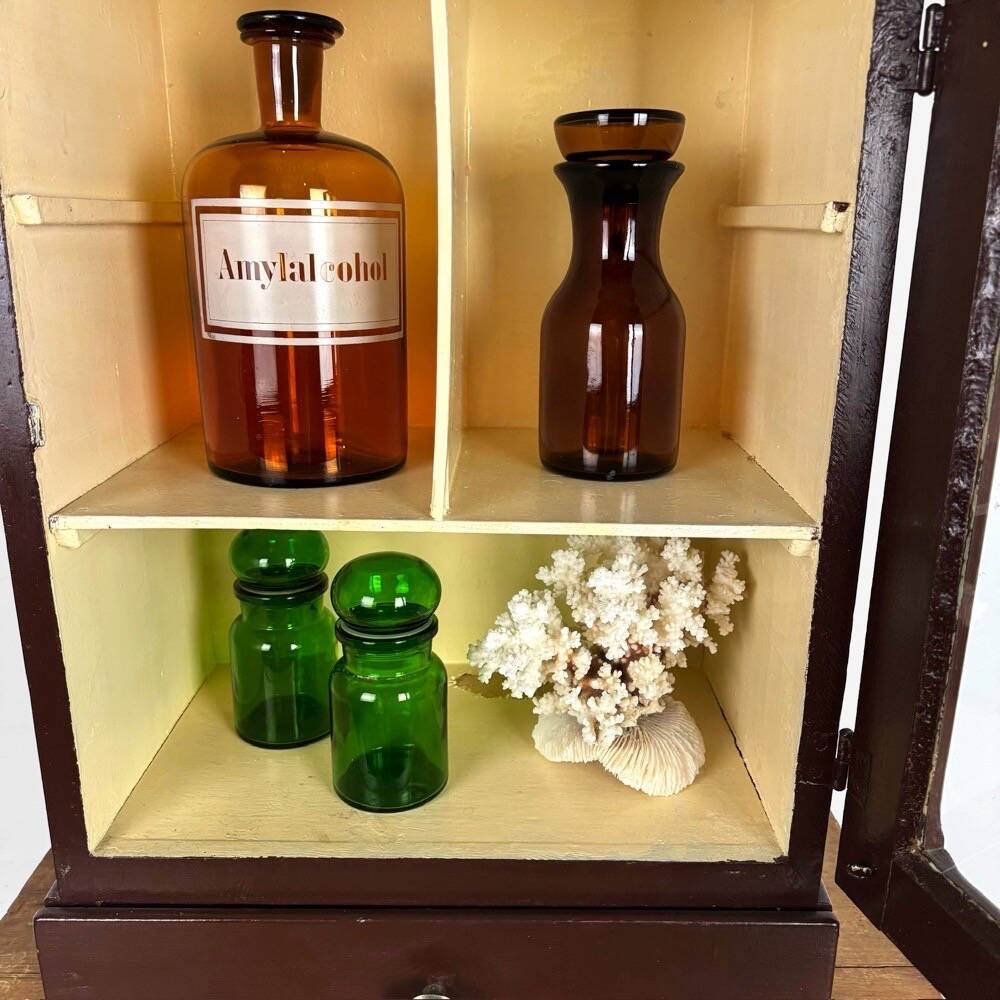 Antique wooden and glass wall cabinet