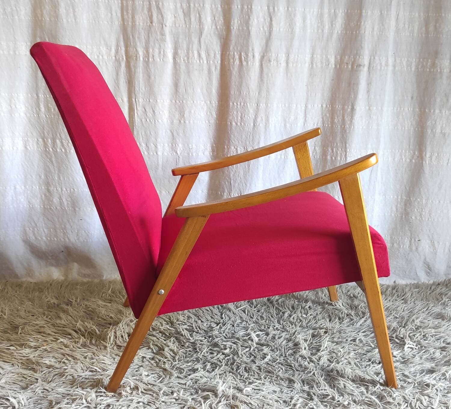 Scandinavian style armchair in wood and fabrics - 1960s