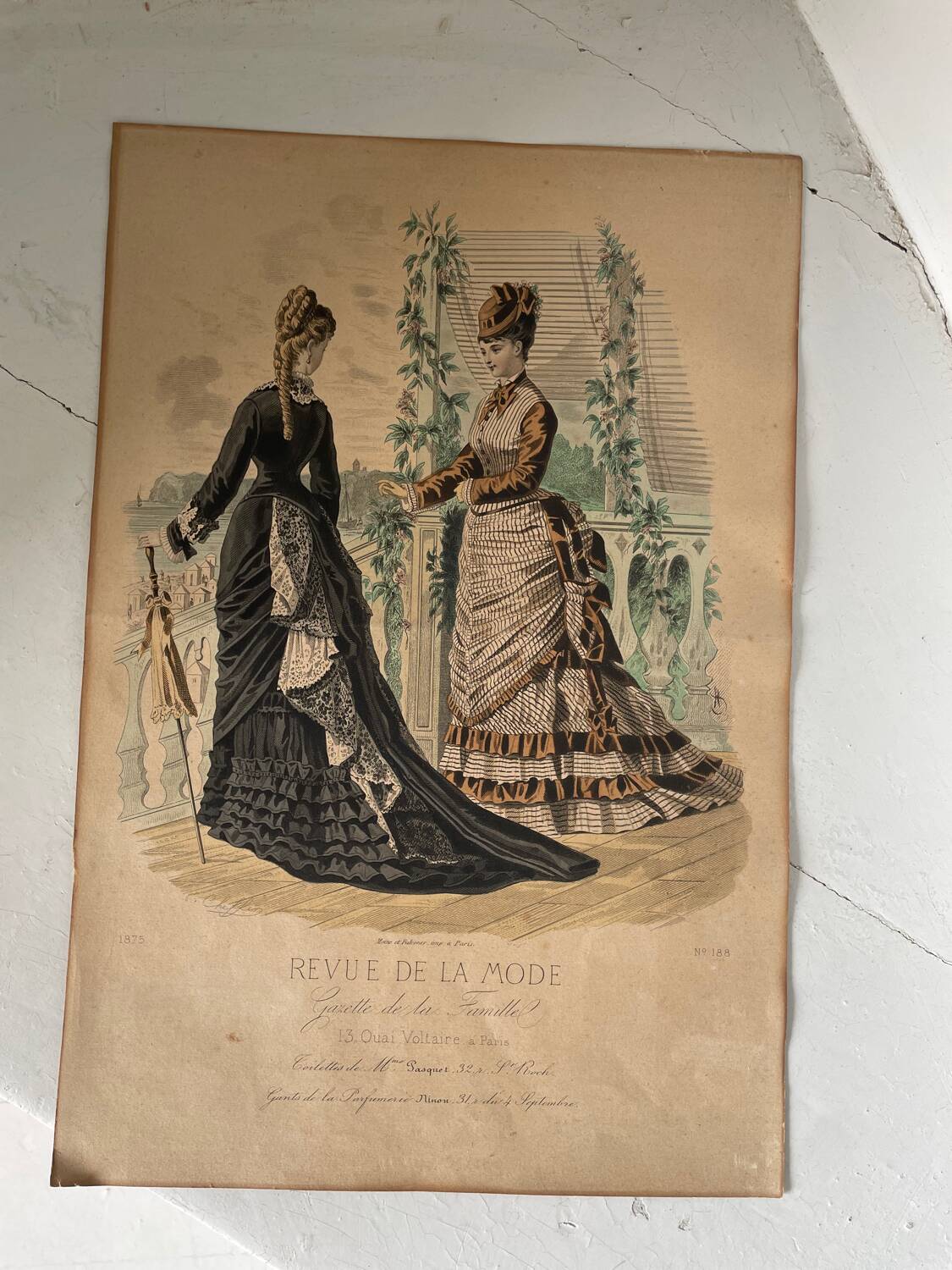 2 old engravings “fashion review”